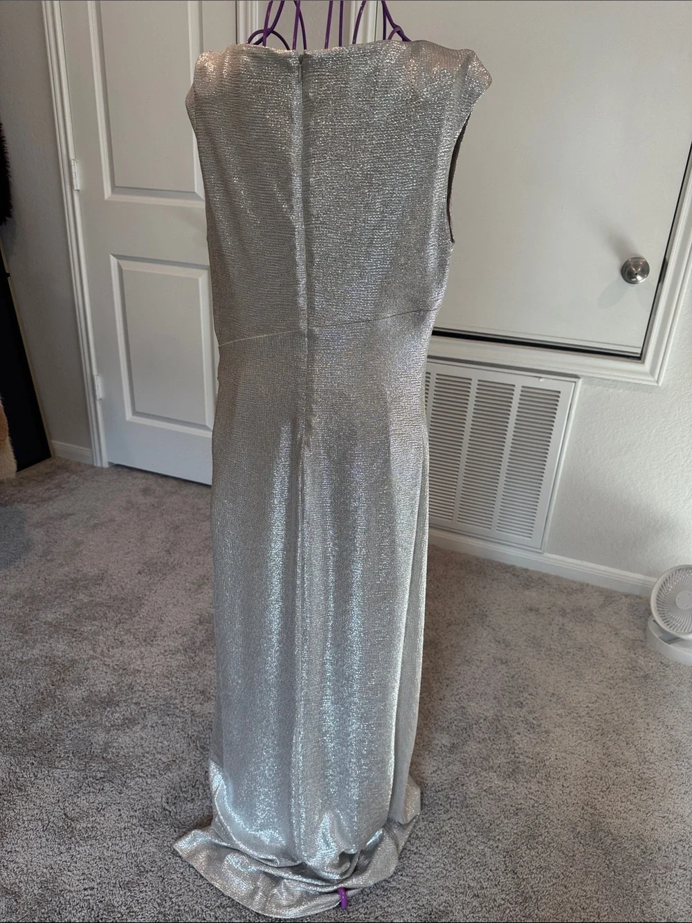 Ralph Lauren Silver Metallic Sleeveless Maxi Dress with Side Knot - Picture 4 of 5